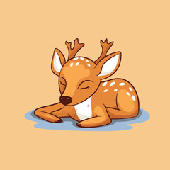 Cute mascot of lazy sleepy deer simple in vector art, Bright colors