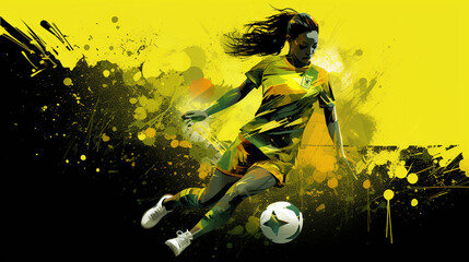 Silhueta abstrata de um jogador de futebol feminino brasileiro - obrazy, fototapety, plakaty