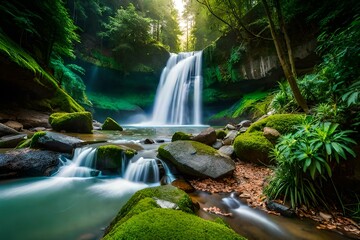 Fototapeta na wymiar waterfall in the woods Generated by ai