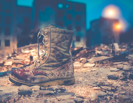 Bloody Military Boot In A War Zone