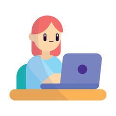 Isolated cute girl working with a laptop Cute office icon Vector illustration