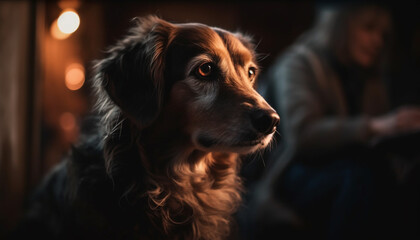 Cute purebred retriever puppy sitting outdoors, looking at camera with loyalty generated by AI