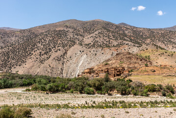 Picturesque village Douar Ouddift at the Tizi n'Test pass in the Atlas mountains