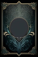 Game card background with fantasy theme Black background Text area at top Empty in the middle only draw on the narrow outer border area 