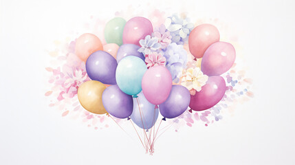 Watercolor drawing of balloons in pastel colors Generative AI