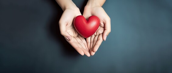 hands holding red heart, health care, love, organ donation, mindfulness, wellbeing, family insurance and CSR concept, world heart day, world health day, world mental health day, praying concept. - obrazy, fototapety, plakaty