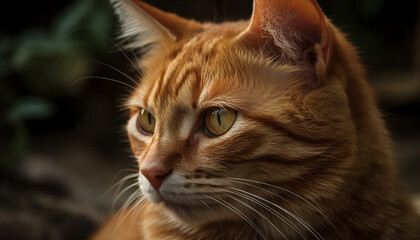 Fluffy striped kitten staring outdoors, beauty in nature playful curiosity generated by AI