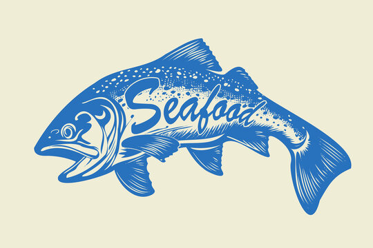 recommend clip art: retro cartoon illustration with word seafood in it