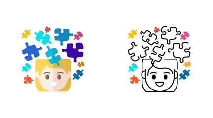 Happy girl with creative puzzles colorful outline