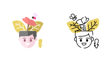Happy boy with flower bloom colorful outline