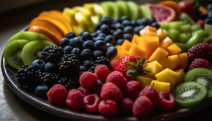 Healthy fruit salad with a variety of juicy, organic berries generated by AI