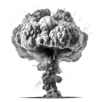 nuclear atomic explosions mushroom cloud isolated on transparent background ,generative ai