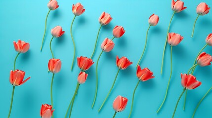 Fototapeta na wymiar Bouquet of tulips. Flat lay
