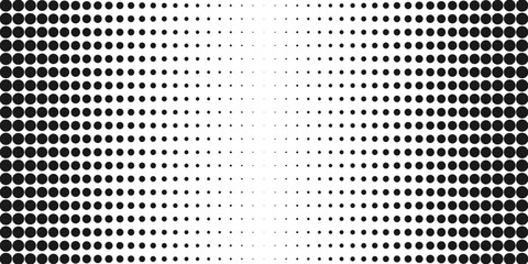 Halftone dotted gradient. Abstract black and white geometric horizontal background