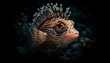 Fototapeta na wymiar Colorful lionfish swims in tropical reef, a stunning underwater beauty generated by AI