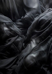 black silk, transparent fabric, monochrome chaos. Ai generative art