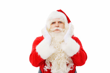 Santa Claus with hands at the face on a white background Christmas.