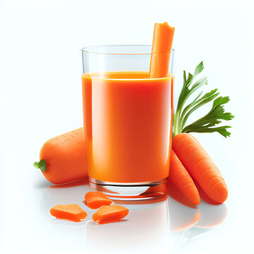 carrot juice and carrots isolated on white background in png format studio close up minimalist packshot mode. AI Generative image