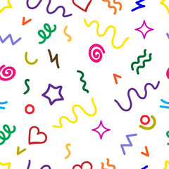 Trendy squiggles  90s style seamless pattern. Simple childish print. For textile, backdrop, packaging