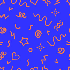 Trendy squiggles  90s style seamless pattern. Simple childish print. For textile, backdrop, packaging