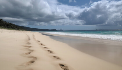 Obraz premium Tranquil seascape, blue waters and sandy coastline offer relaxation generated by AI