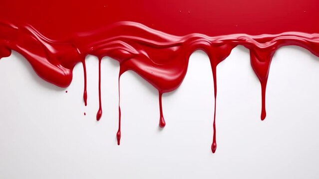 Red painting pouring down in white background looping animation footage
