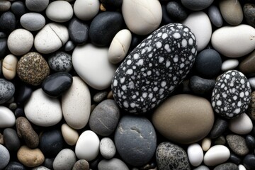 Fototapeta na wymiar Abstract background with dry beautiful stones or pebbles, selective focus. AI generated, human enhanced.