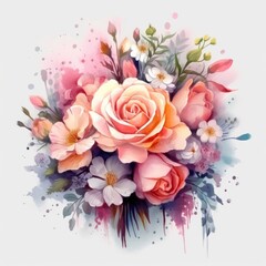 Fototapeta na wymiar Watercolor flower bouquet. Illustration AI Generative.