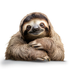 Fototapeta premium Cute sloth realistic image generative AI illustration isolated on white background. Lovely baby animals concept