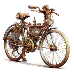 Bicycle bike in steampunk style symbolic isolated on white background. Concept generative AI image. Symbol of movement and freedom