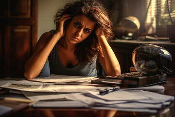 Fototapeta na wymiar Stressed accountant reviewing her accounts