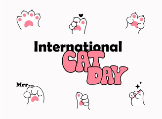 Fototapeta na wymiar Hand drawn illustration international cat day background with cat paws