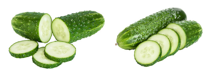 Sliced cucumber isolated on white background with  full depth of field,
