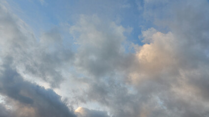 A terrible black cloud hangs in the sky before the rain. Bad weather. Hurricane and thunder over the city. Climate change and natural disasters. Bad mood and despondency.