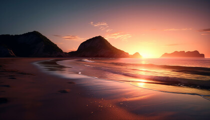 Fototapeta na wymiar Golden horizon reflects tranquil beauty of nature's tropical coastline. generated by AI