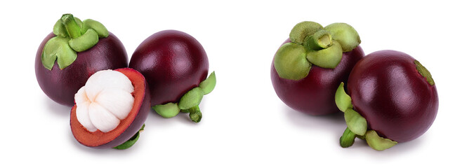 ripe mangosteen isolated on white background closeup