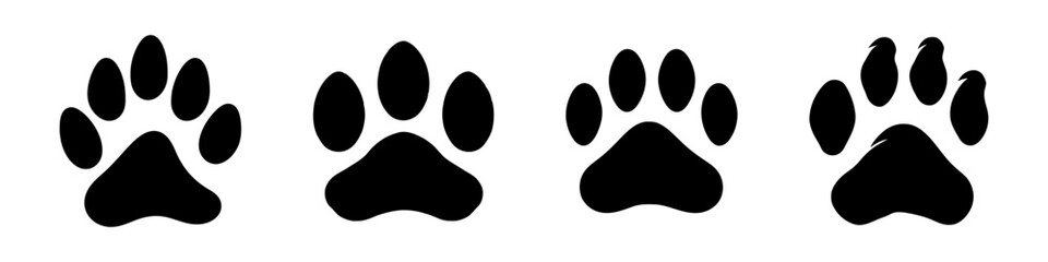 Vector cat and dog paws icom, logo set of different sizes on white background