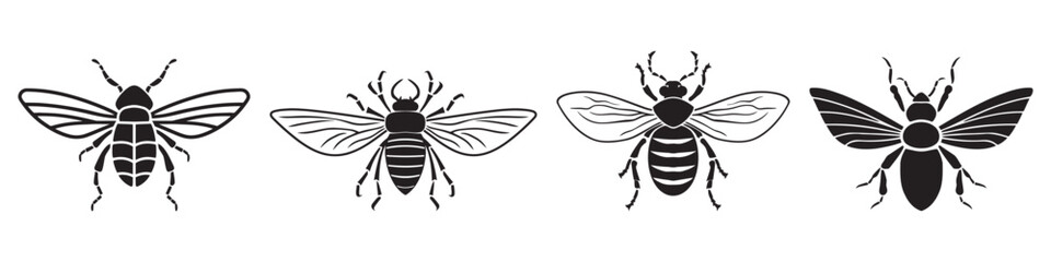 Set beetles insect black silhouette animal. Vector Illustrator