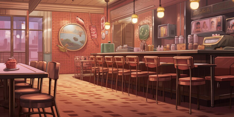 old school restaurant anime style background
