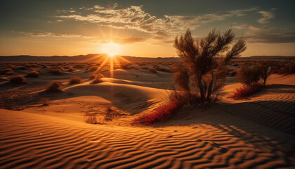 Tranquil sunset over majestic sand dunes in arid Africa generated by AI