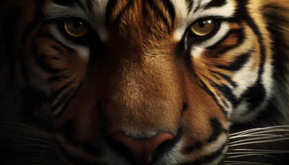 Majestic Bengal tiger staring with intense eyes in the wild generated by AI