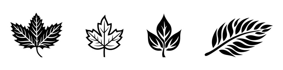 Obraz premium Leaf icons set ecology nature element, black leafs, environment and nature eco sign.