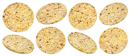 Puffed rice and corn cakes isolated on white background