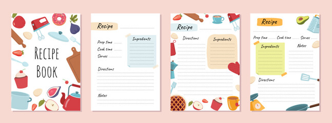 Set of recipe book pages concept - obrazy, fototapety, plakaty