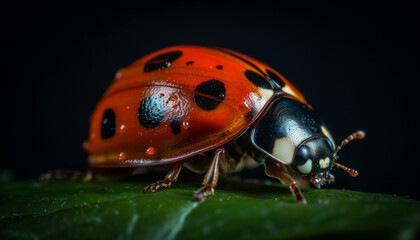 Spotted ladybug crawls on green plant in nature beauty collection generated by AI