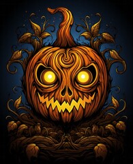 Halloween background with pumpkin jack o'lantern. Generative AI