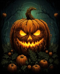 Halloween background with pumpkin jack o'lantern. Generative AI