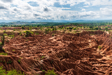 landscape of red rock canyon in Tatacoa, Colombia