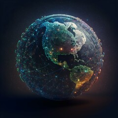 world wide web displayed on a globe floating through space binary data 3d render octane render ray tracing data points 