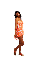Young Smiling African American Woman Standing In Orange Dress